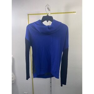 Kensie Performance Colorblock Cowl Neck Sweater Blue Gray Black Waffle Knit M